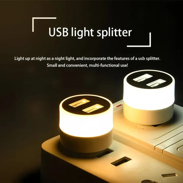 Portable USB Night Light Splitter with 2 Ports for Laptop,PC and CHARGING