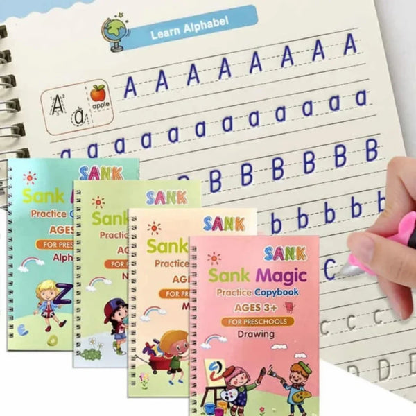 Sank Magic Practice Copy book (4 Books + Magic Pen & 10 Ink Refills)