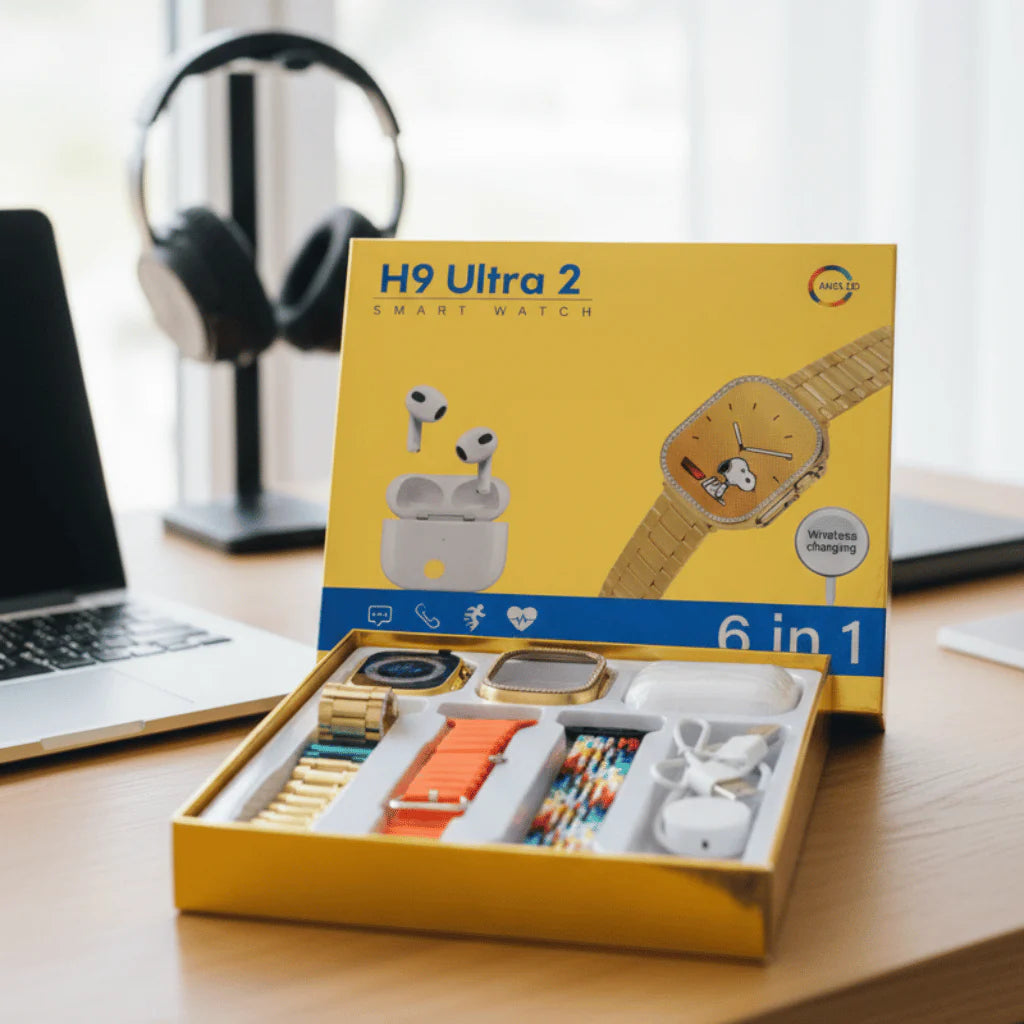 H9 Ultra 2 Smartwatch 6‑in‑1 Set – Full Display + AirPods 3